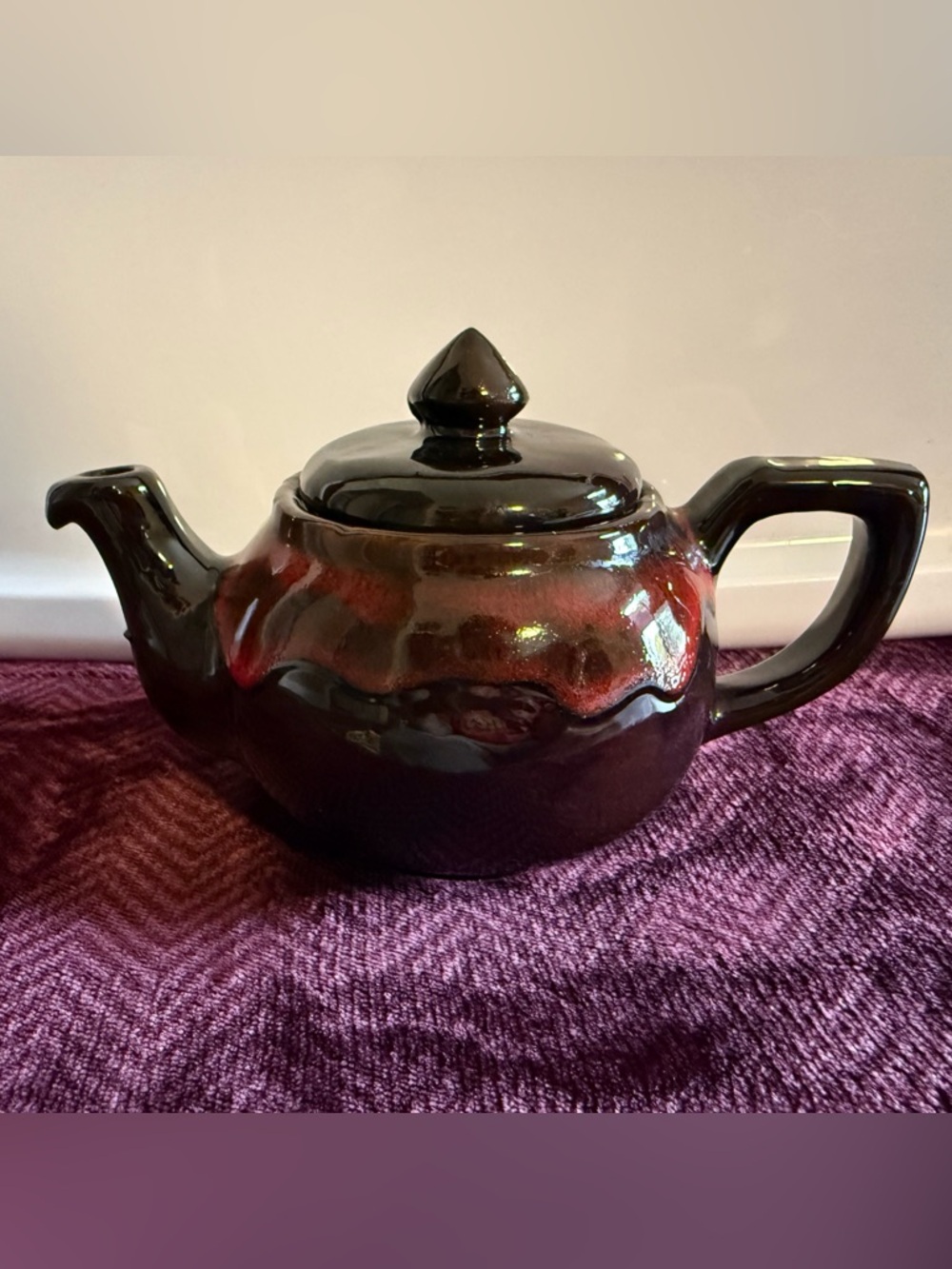 Glossy Black and Red Ceramic Teapot